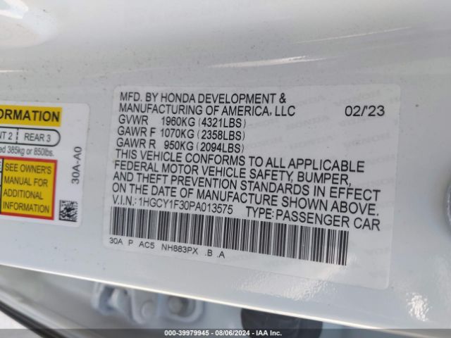 1HGCY1F30PA013575 Honda ACCORD EX