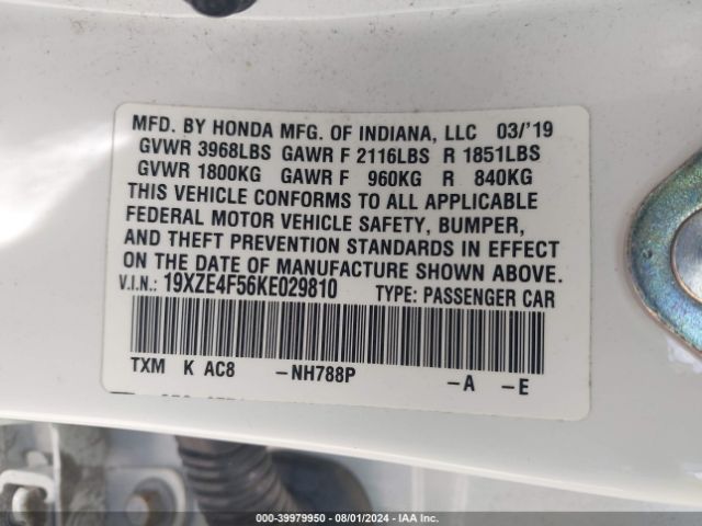 19XZE4F56KE029810 Honda INSIGHT EX