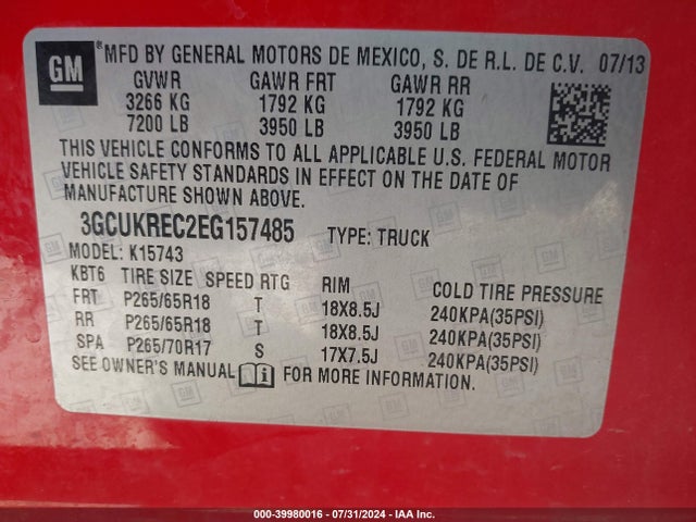 Chevrolet Silverado 1500 2lt 2014 3GCUKREC2EG157485 Image 9