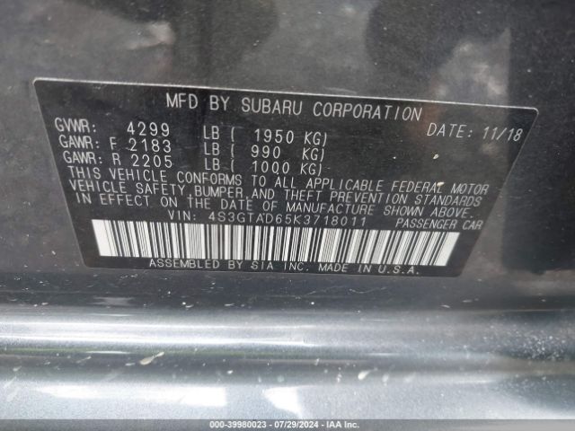 4S3GTAD65K3718011 Subaru Impreza 2.0i Premium
