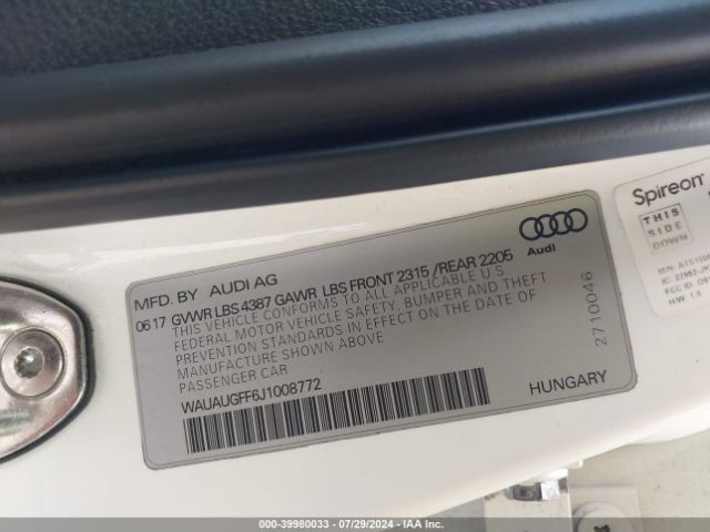 WAUAUGFF6J1008772 Audi A3 2.0t Premium/2.0t Tech Premium