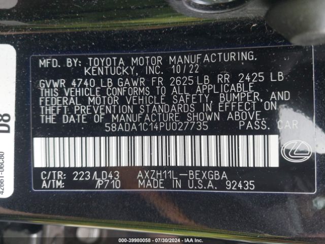 58ADA1C14PU027735 Lexus ES 300H