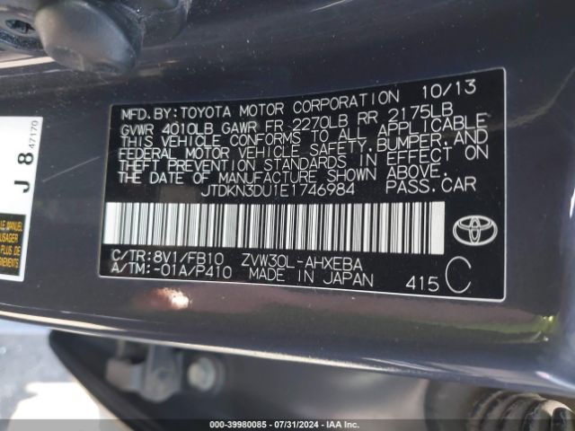 JTDKN3DU1E1746984 Toyota Prius Two