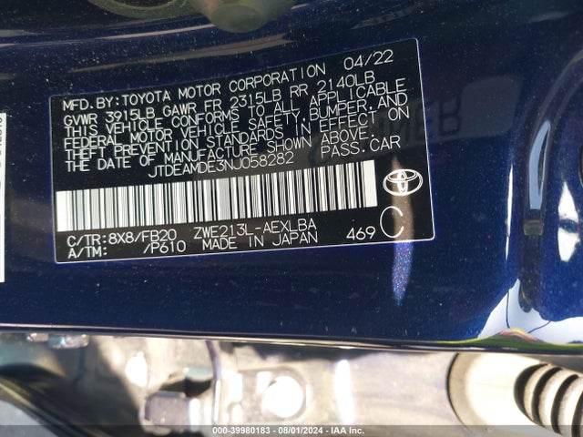 Toyota Corolla Hybrid Le 2022 JTDEAMDE3NJ058282 Image 9