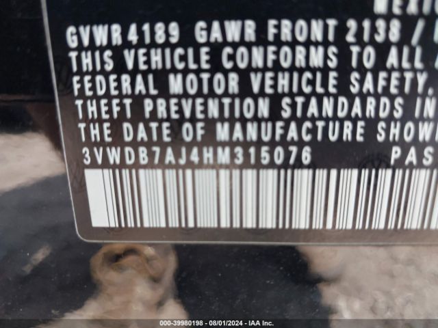 3VWDB7AJ4HM315076 Volkswagen Jetta 1.4t Se