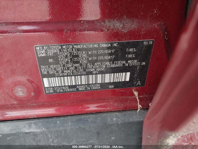 Toyota RAV4 LE 2020 2T3H1RFV3LC034099 Image 9