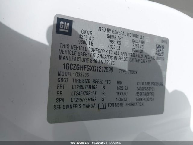 1GCZGHFGXG1217596 Chevrolet Express 3500 Work Van