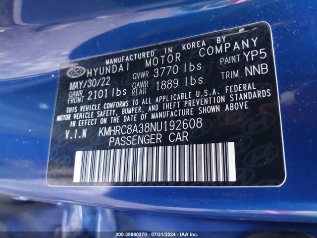 Hyundai Venue Limited 2022 KMHRC8A38NU192608 Image 9