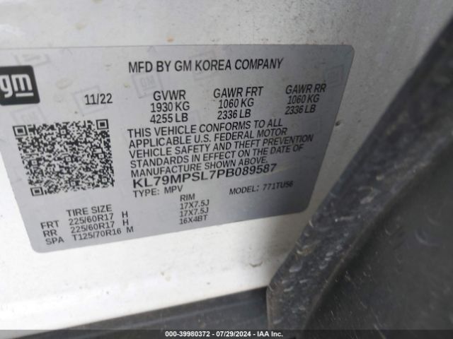 KL79MPSL7PB089587 Chevrolet Trailblazer Fwd Lt