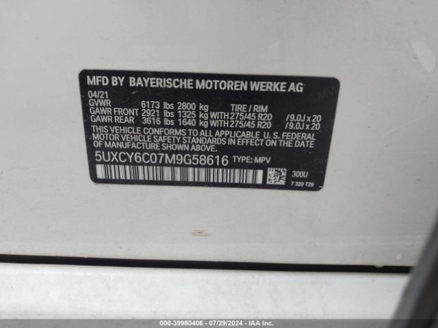 5UXCY6C07M9G58616 BMW X6 Xdrive40i