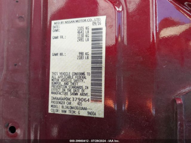 1N4AA6AP0HC379064 Nissan Maxima 3.5 Platinum/3.5 S/3.5 Sl/3.5 Sr/3.5 Sv