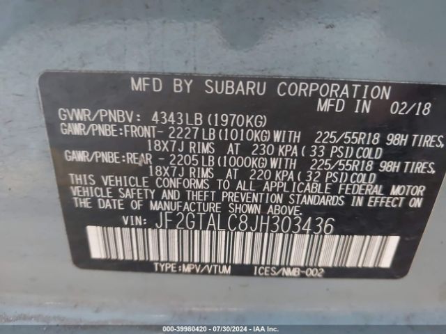 JF2GTALC8JH303436 Subaru Crosstrek 2.0i Limited