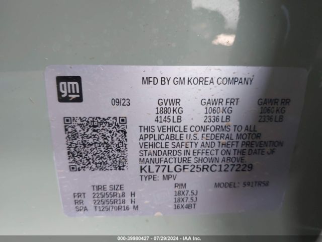 KL77LGE25RC127229 Chevrolet Trax Fwd 1rs