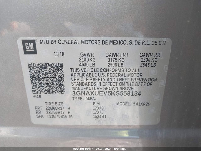 Chevrolet EQUINOX LT 2019 3GNAXUEV5KS558134 Image 9