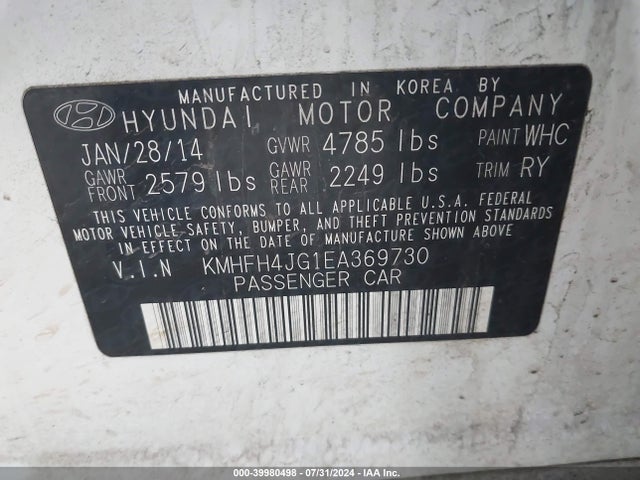 Hyundai Azera Limited 2014 KMHFH4JG1EA369730 Image 9