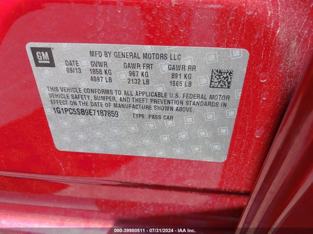 Chevrolet Cruze 1lt Auto 2014 1G1PC5SB9E7187859 Image 9