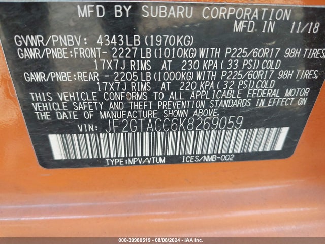 JF2GTACC6K8269059 Subaru Crosstrek 2.0i Premium