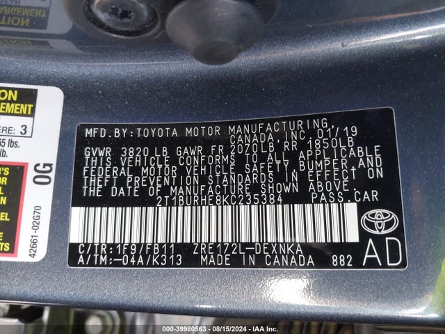 Toyota COROLLA LE 2019 2T1BURHE8KC235384 Image 9