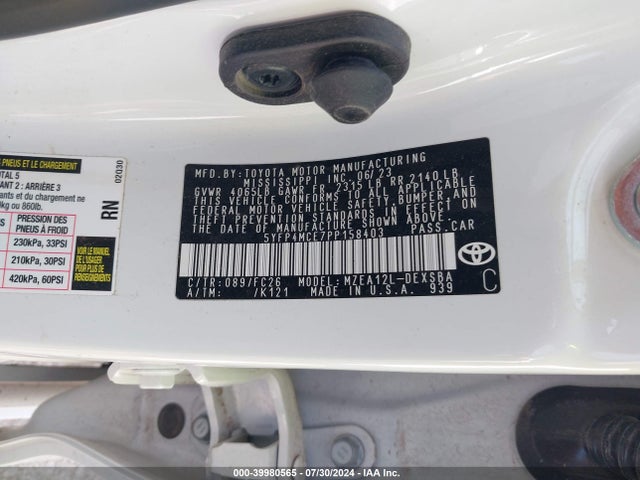 Toyota COROLLA SE 2023 5YFP4MCE7PP158403 Image 9