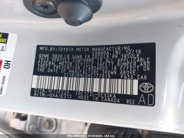 Toyota COROLLA SE 2017 2T1BURHE0HC777619 Image 9