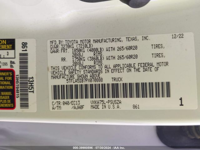 5TFLA5DB7PX070888 Toyota Tundra Sr5