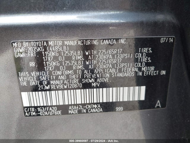 Toyota Rav4 Xle 2014 2T3WFREV9EW120870 Image 9