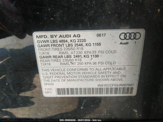 WA1ECCFS3JR007507 Audi Q3 2.0t Premium/2.0t Sport Premium