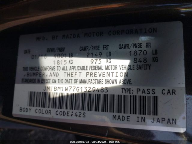 JM1BM1W77G1329483 Mazda Mazda3 I Touring