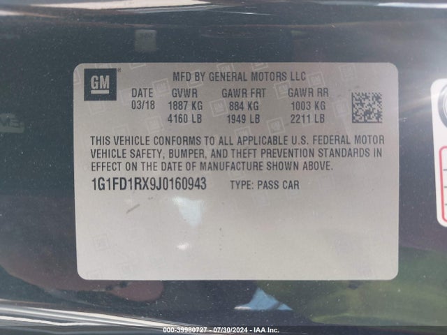 Chevrolet Camaro 2lt 2018 1G1FD1RX9J0160943 Image 9