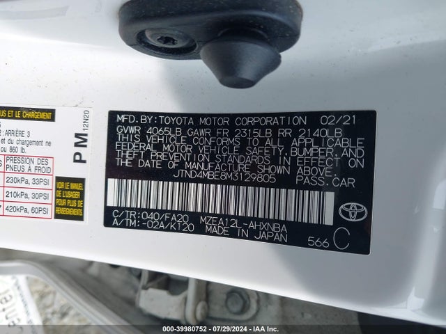 Toyota Corolla Se Nightshade Edition 2021 JTND4MBE8M3129805 Image 9