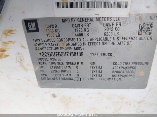 1GC2KUEG5HZ150189 Chevrolet Silverado 2500hd Wt