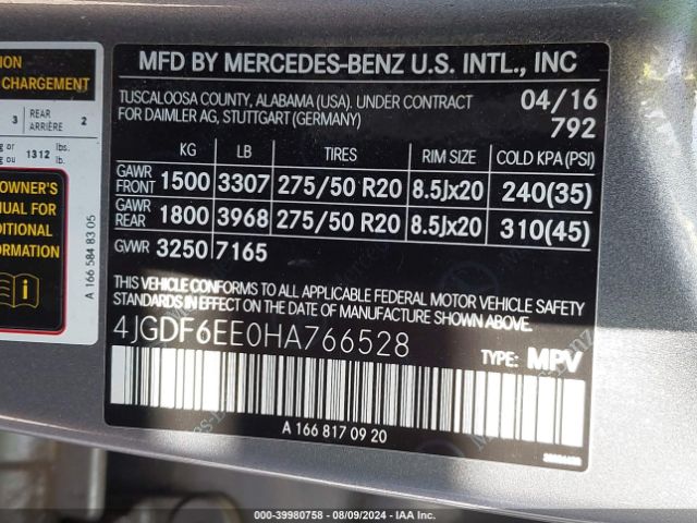 4JGDF6EE0HA766528 Mercedes-Benz Gls 450 4matic