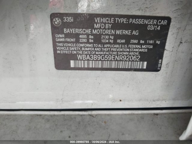 WBA3B9G59ENR92062 BMW 335i Xdrive