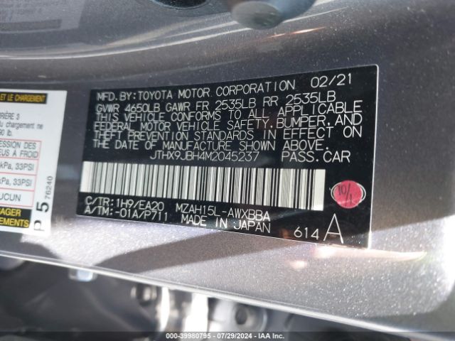 JTHX9JBH4M2045237 Lexus UX 250H