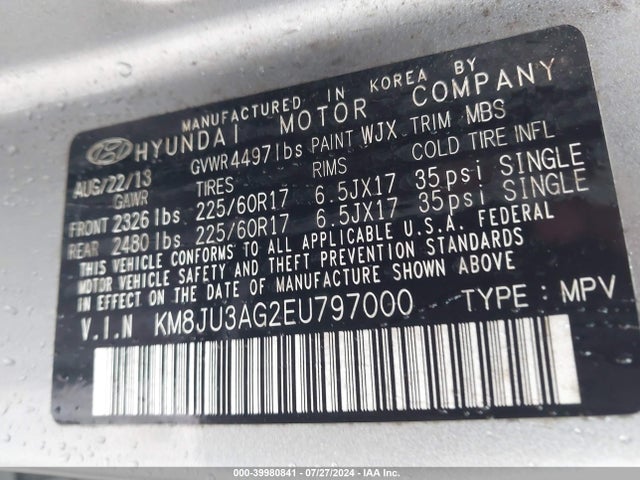 Hyundai TUCSON SE 2014 KM8JU3AG2EU797000 Image 9