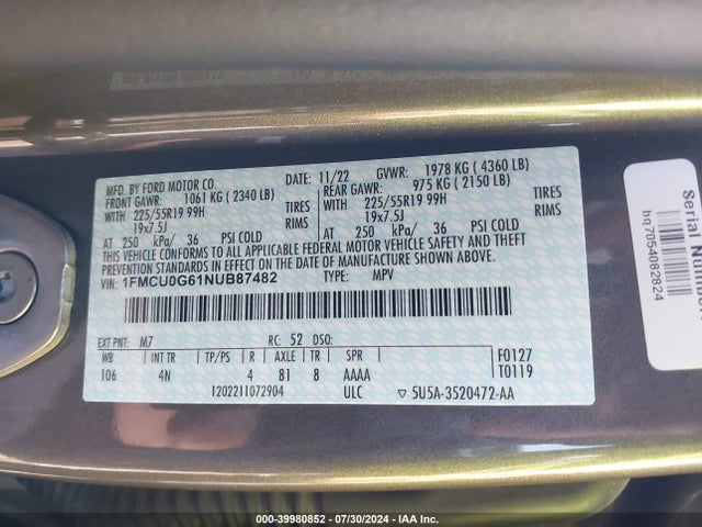Ford ESCAPE SE 2022 1FMCU0G61NUB87482 Image 9