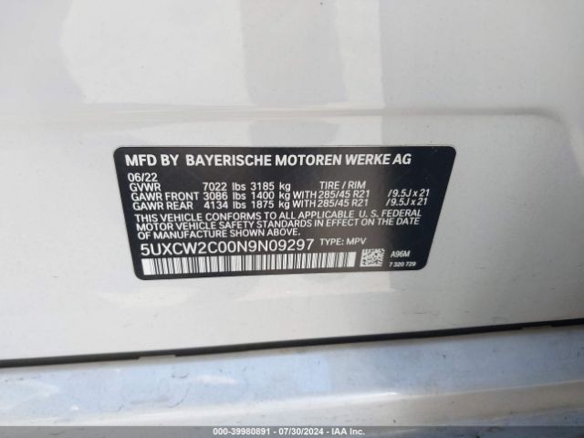 5UXCW2C00N9N09297 BMW X7 Xdrive40i