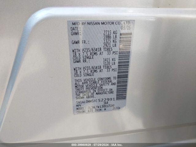 5N1AL0MM5FC522991 Infiniti QX60