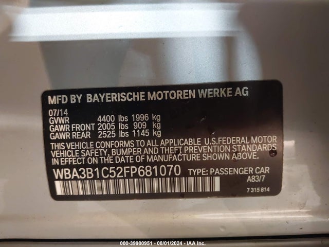 BMW 320i 2015 WBA3B1C52FP681070 Image 9
