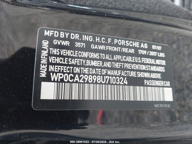 2008 PORSCHE BOXSTER WP0CA29898U710324 Photo 8