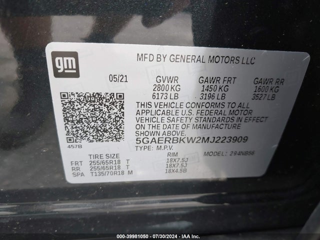 5GAERBKW2MJ223909 Buick Enclave Fwd Essence