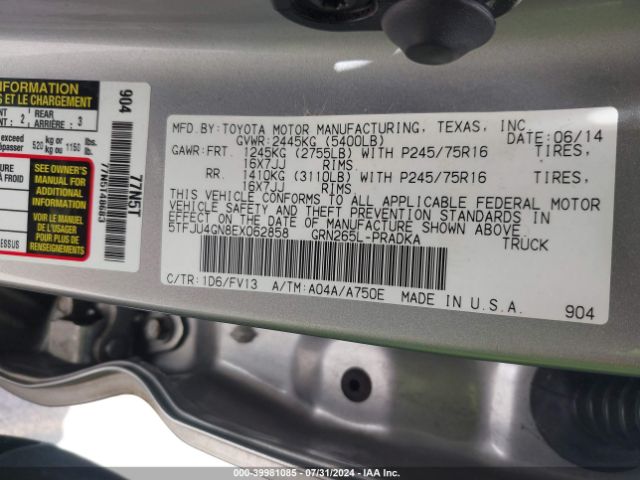5TFJU4GN8EX062858 Toyota Tacoma Prerunner V6