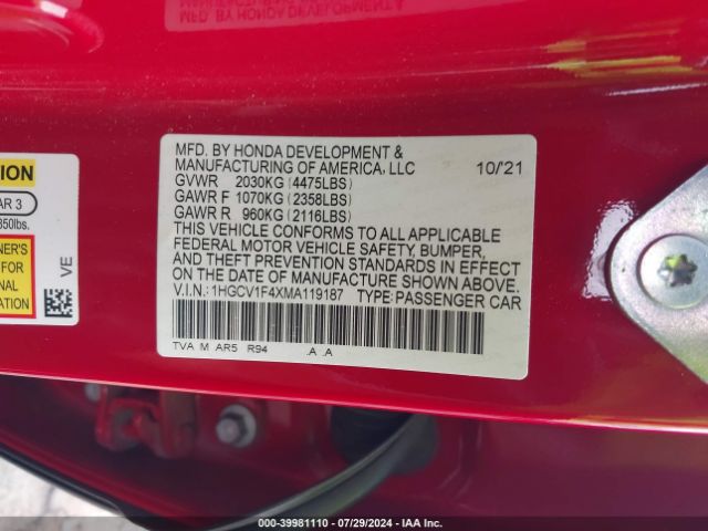 1HGCV1F4XMA119187 Honda Accord Sport Special Edition