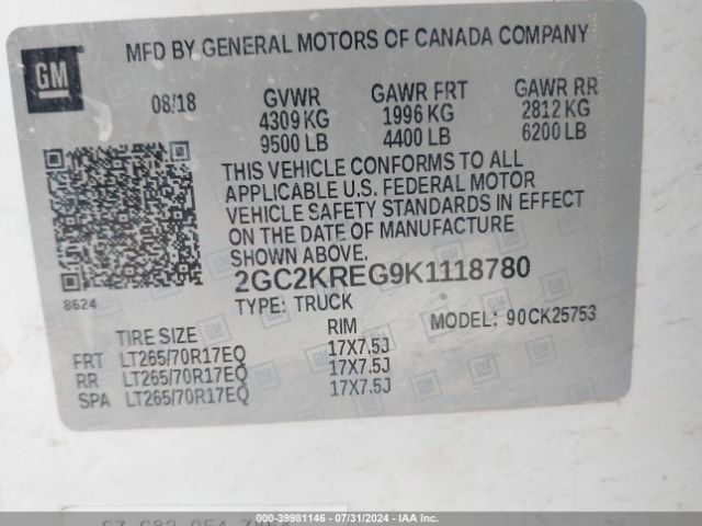2GC2KREG9K1118780 Chevrolet Silverado 2500hd Wt