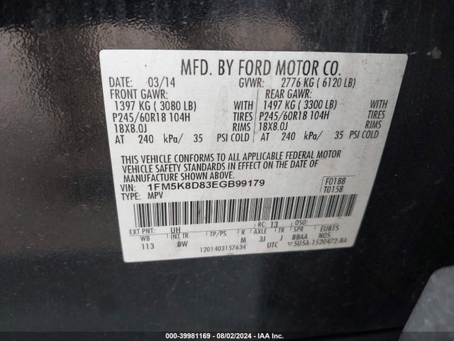 Ford EXPLORER XLT 2014 1FM5K8D83EGB99179 Image 9