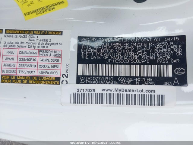 JTHHE5BC0F5006948 Lexus RC 350