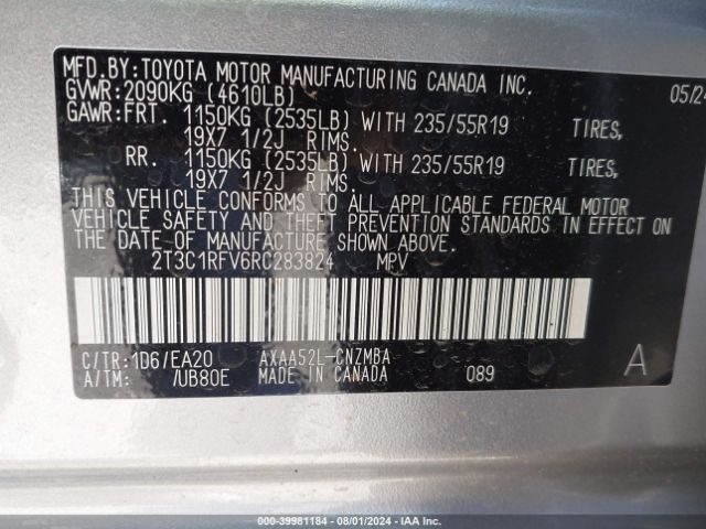 2T3C1RFV6RC283824 Toyota Rav4 Xle Premium