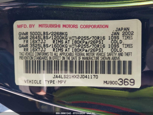 2002 MITSUBISHI MONTERO SPORT JA4LS21HX2J041170 Photo 8