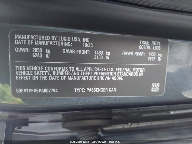 Lucid Air Pure 2023 50EA1PFA5PA007794 Image 9