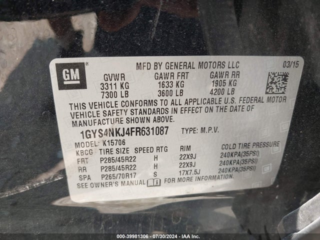 2015 CADILLAC ESCALADE 1GYS4NKJ4FR631087 Photo 8